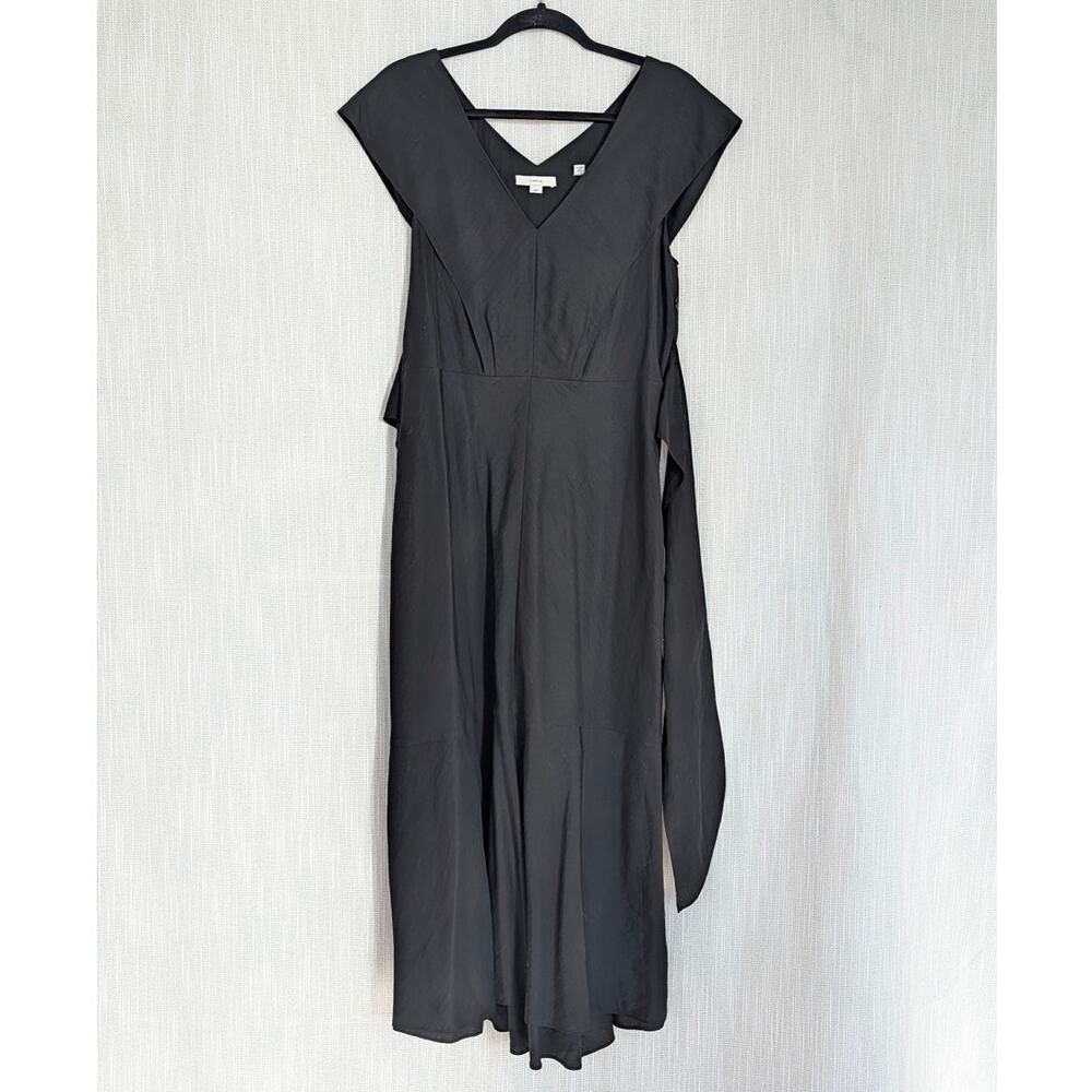 Vince Flutter-Sleeve Tie-Back Midi Dress Womens M Black V-neck Sleeveless - Picture 3 of 12